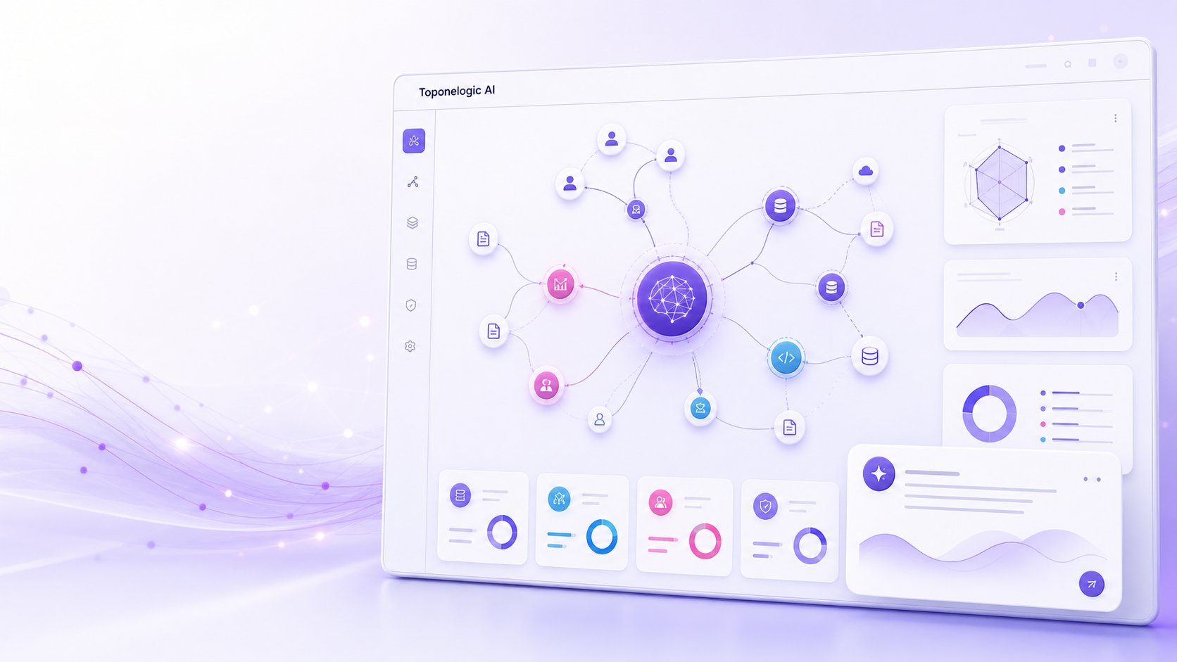 Toponelogic AI dashboard showing a connected topology map and evidence panels