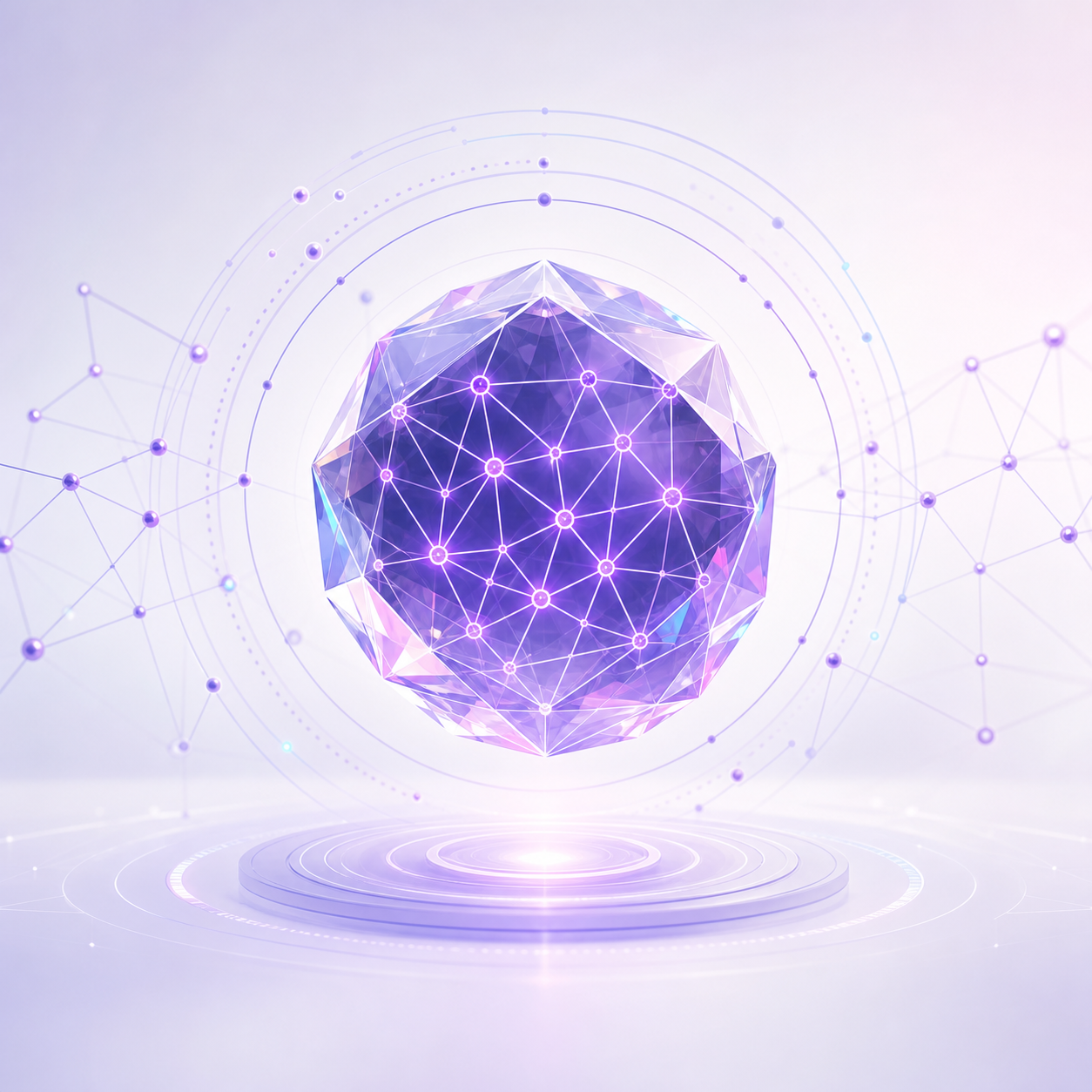 Luminous topology reasoning core surrounded by connected nodes