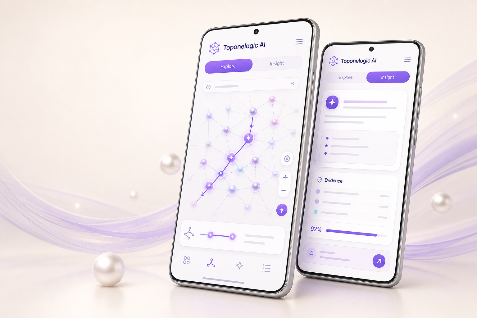 Toponelogic AI mobile experience with topology map and evidence-backed insight